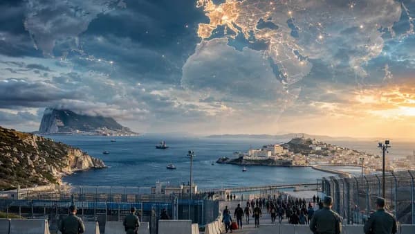 Ceuta border tension between Spain and North Africa with global map connections and divided Europe