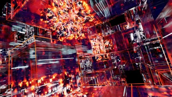 Abstract digital artwork featuring futuristic cubes with glowing neon lights and intricate patterns.
