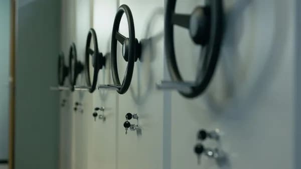 Close-up of industrial safes with manual locks and keys, highlighting security features.