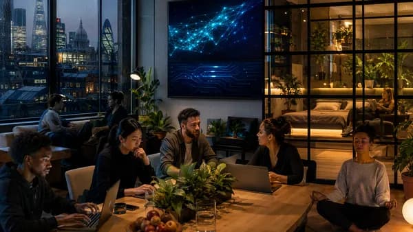 London hacker house where founders balance tech work, rest, food, and community.