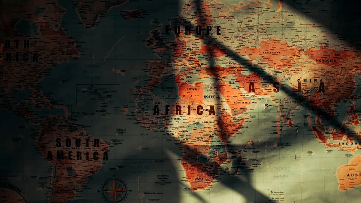 From above of sunlit aged paper world map with continents countries and oceans