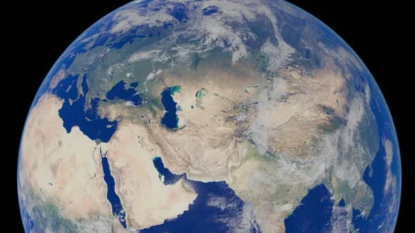 Stunning satellite view of Earth highlighting the Middle East and parts of Asia.
