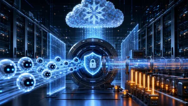 Secure AI gateway controlling enterprise agents, model access, and data flows in a dark cybersecurity setting