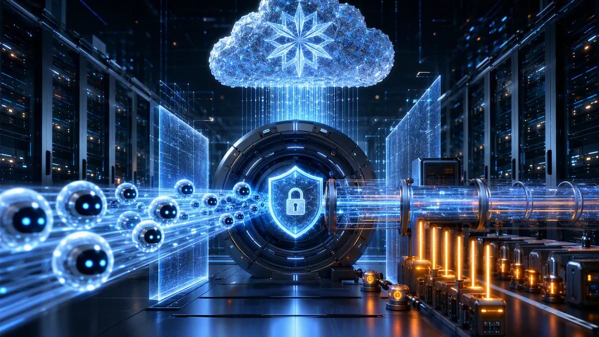 Secure AI gateway controlling enterprise agents, model access, and data flows in a dark cybersecurity setting