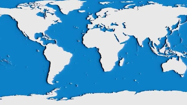 a blue and white map of the world