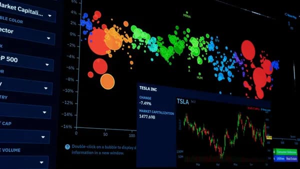 Colorful data visualization of stock market trends with financial charts.