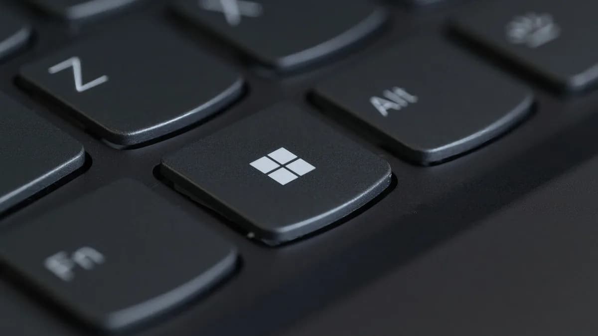 Detailed close-up of a computer keyboard featuring the Windows key in focus.