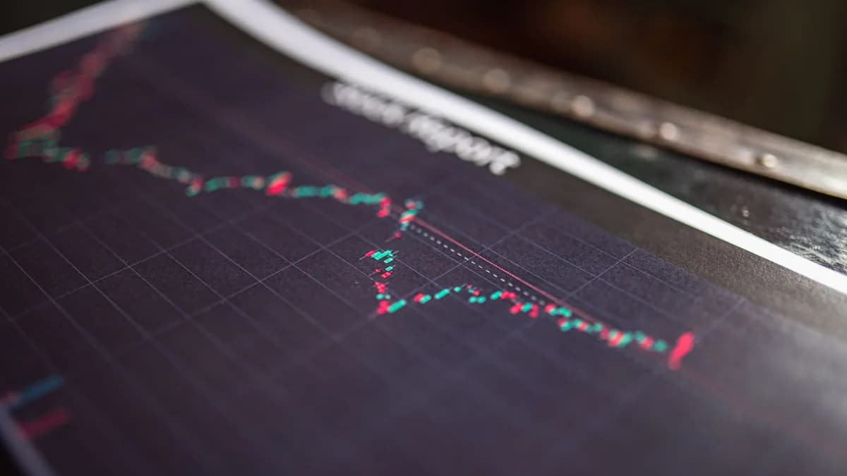 Close-up of a stock report showing a financial data graph.