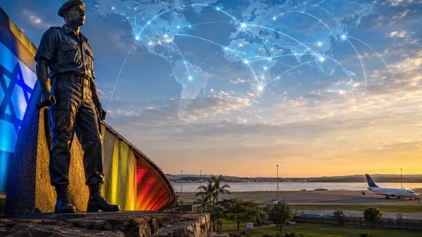 Bronze memorial statue in Entebbe with global map connections and diplomatic lighting.