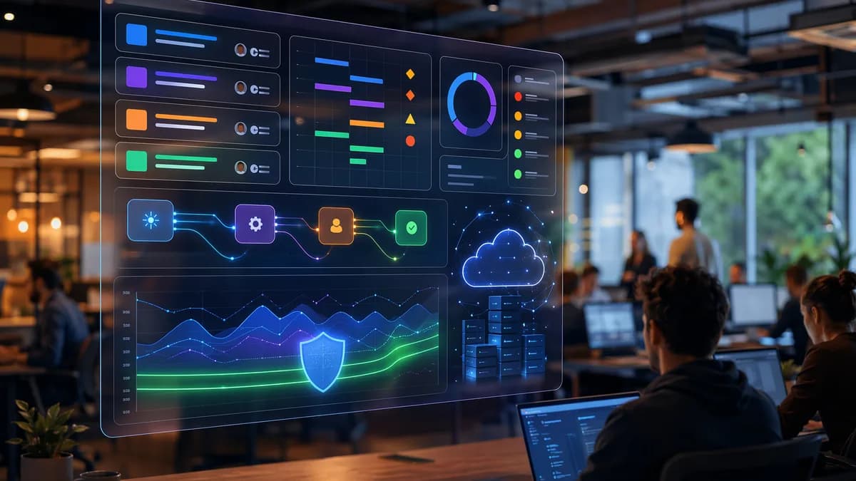 AI project management dashboard visualizing agency workload, capacity risk, and margin protection.