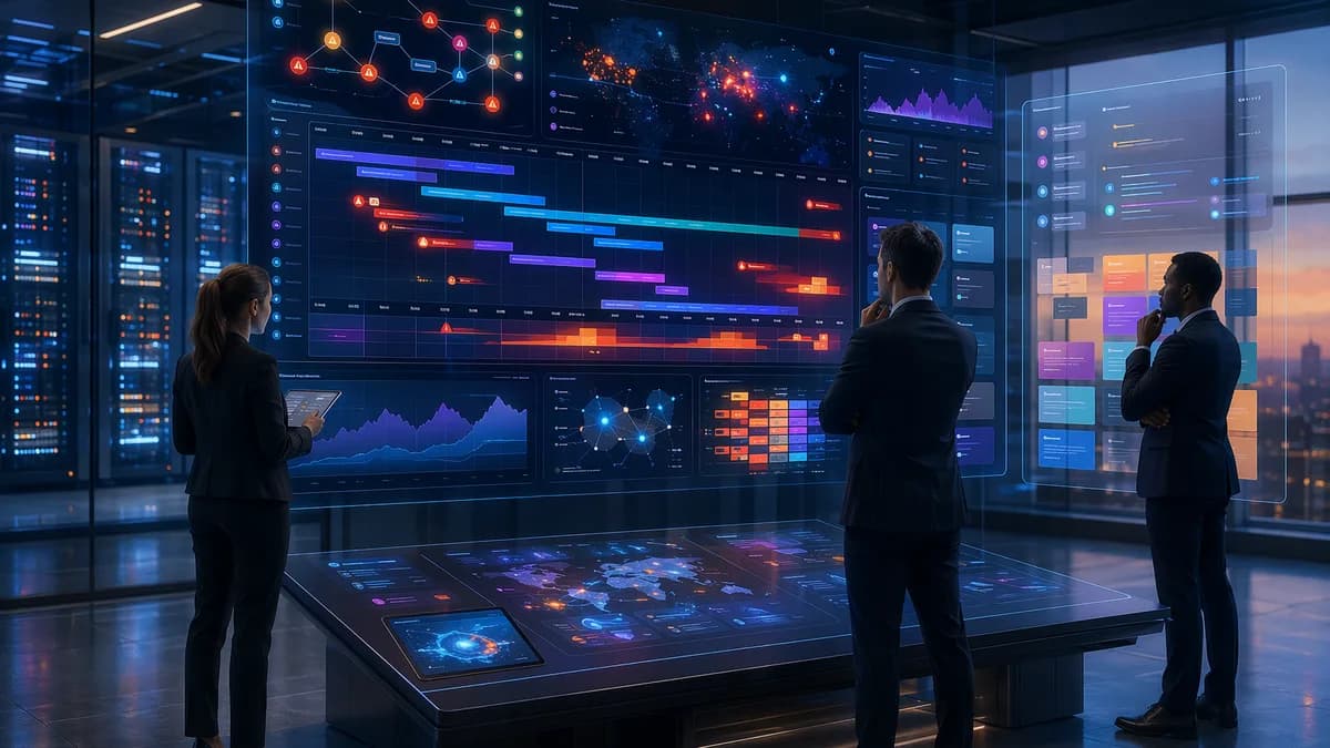 AI project risk dashboard detecting delays, workload issues, and dependencies in a cloud SaaS workspace