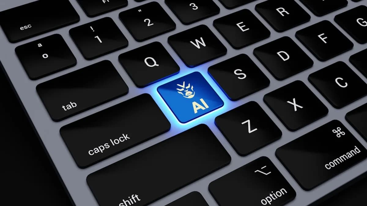 a computer keyboard with a blue light on it