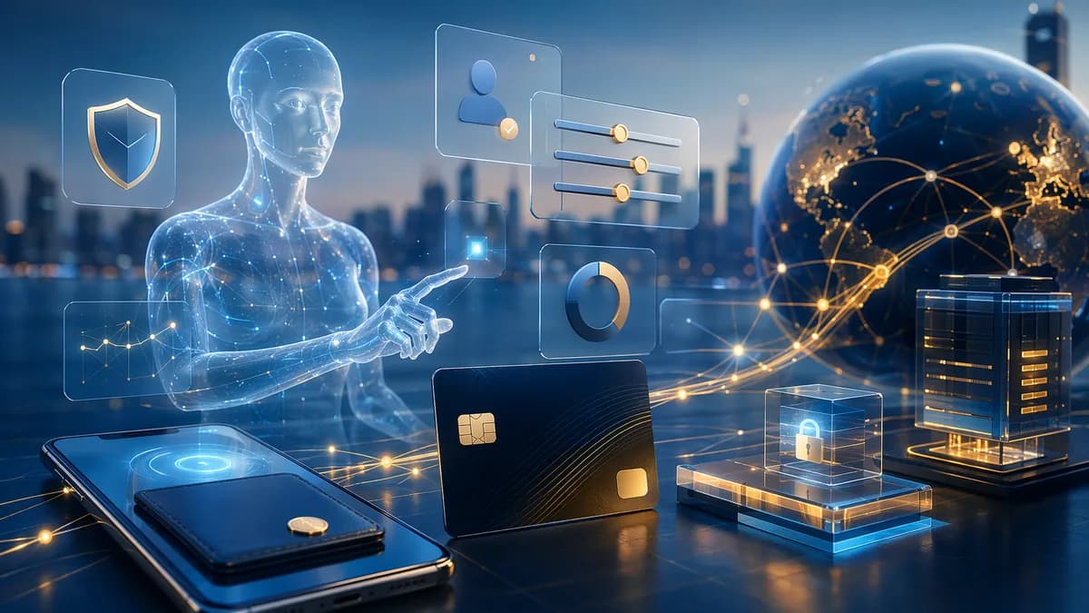 AI agent using secure digital card payments with abstract global payment rails and spending controls.