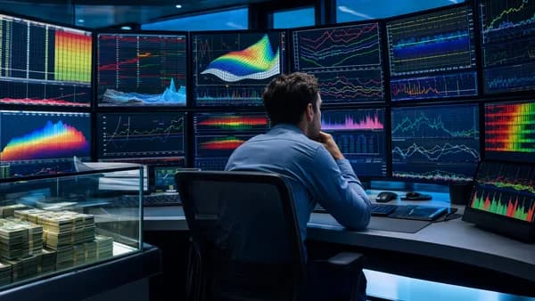 Options trader backtesting strategy with market data visualizations before risking real capital.