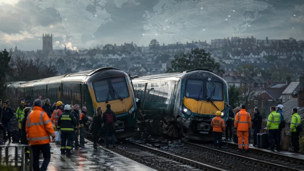 Emergency crews respond after a commuter train collision and derailment near Bedford.