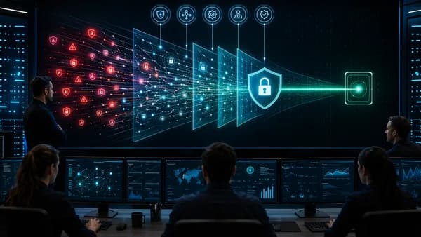 Lean security team using streamlined SIEM visuals to filter threats and protect data