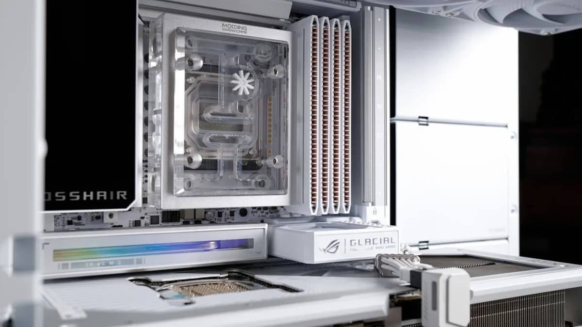 White computer case interior with components visible components