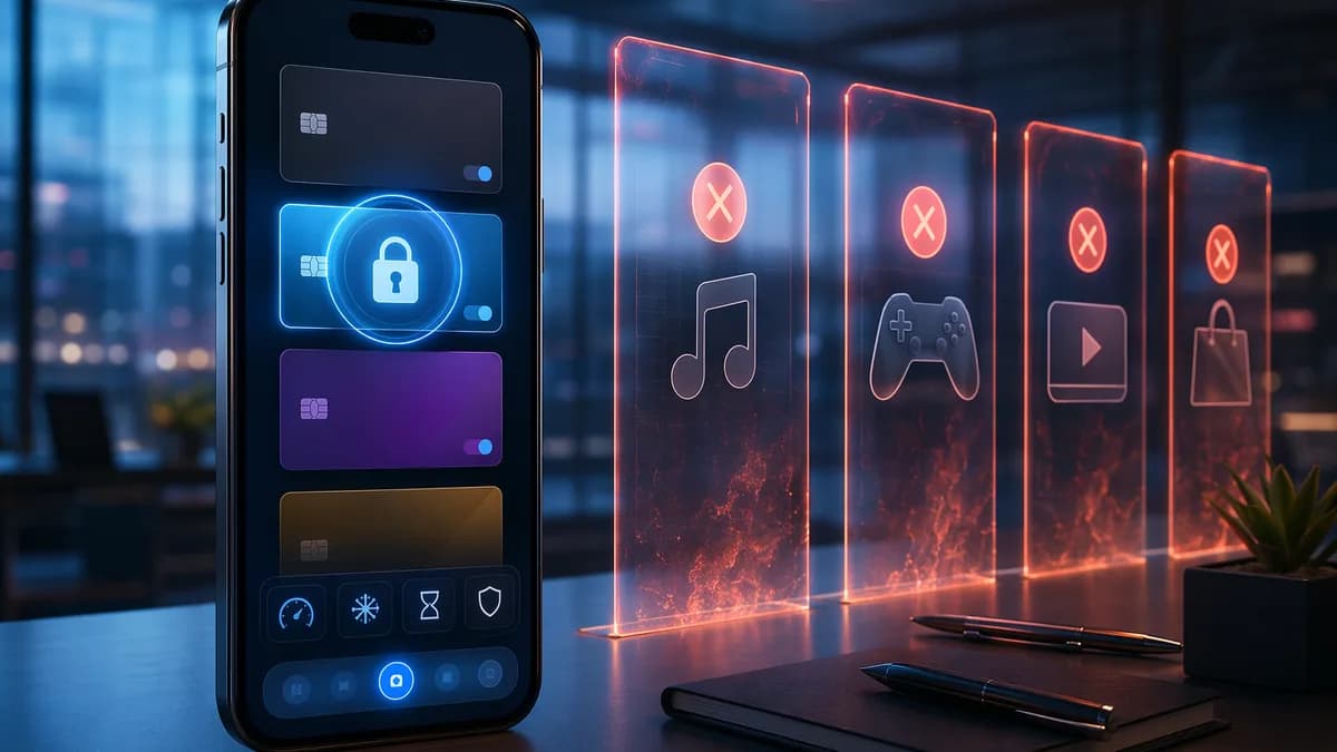 Smartphone with secure virtual cards blocking subscription renewal charges