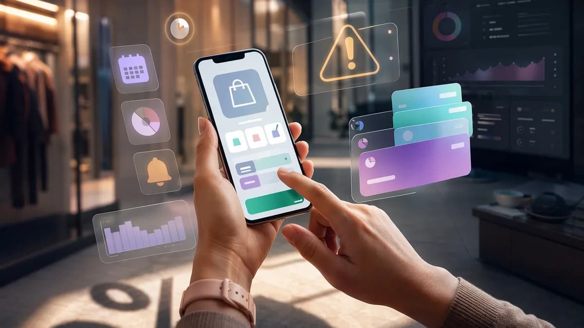 Smartphone BNPL checkout with abstract fee alerts and split-payment cards in a modern fintech setting