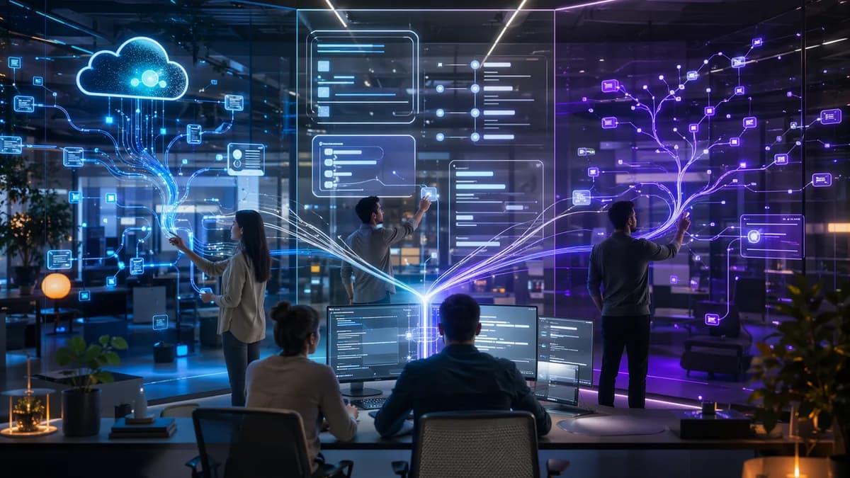 Developers compare API workflow tools across cloud, polished UI, and Git-native control in a futuristic workspace.