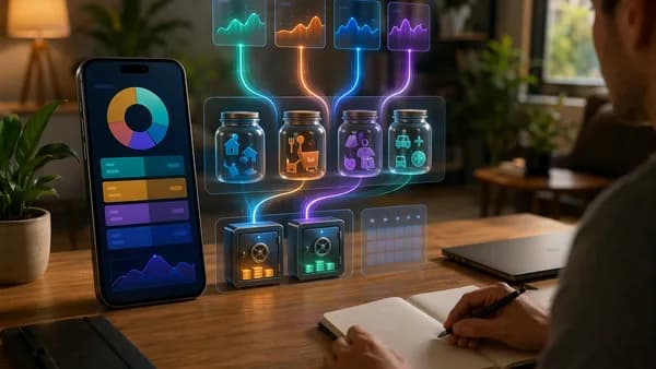 Smartphone budgeting concept for freelancers managing irregular income, taxes, and lean months.