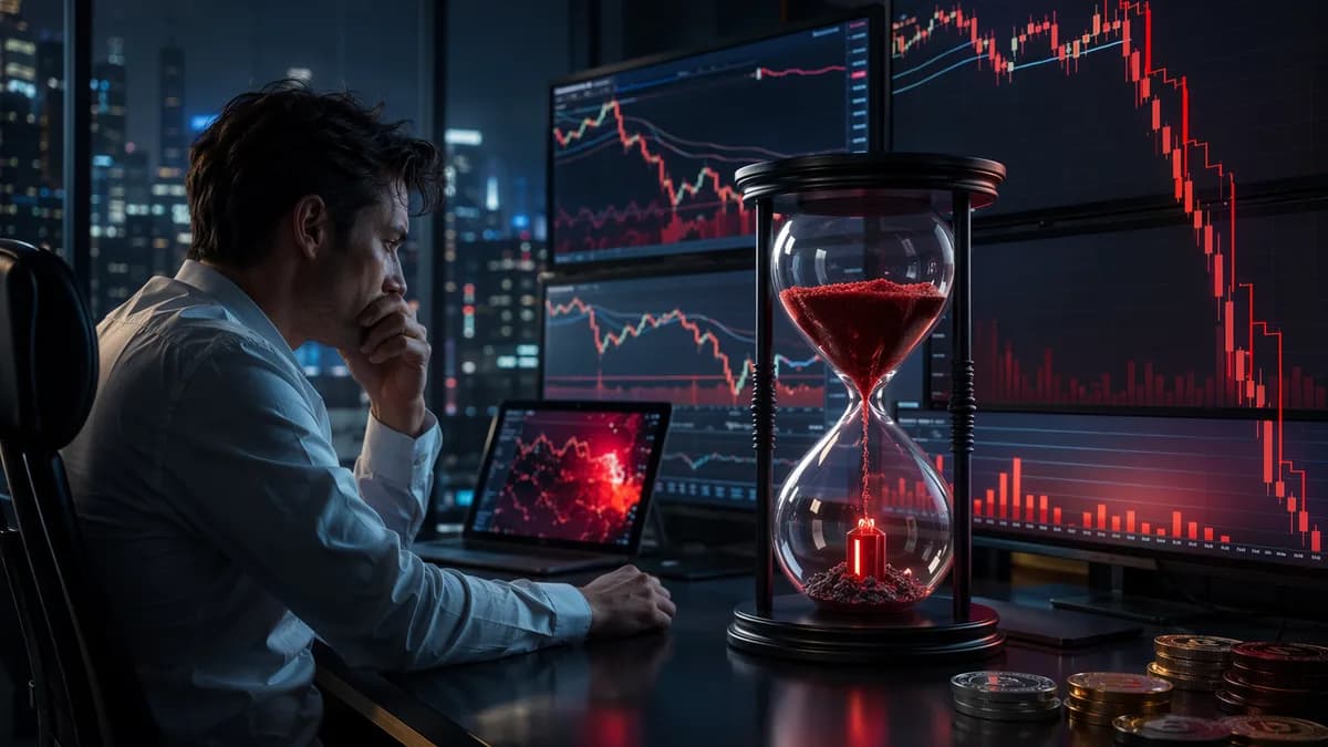 Night trading desk showing leveraged market positions eroded by overnight CFD fees