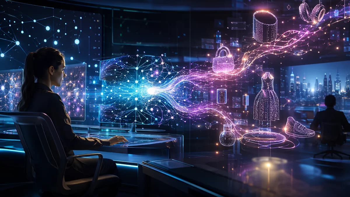 AI neural network detecting hidden shopping intent signals in a futuristic tech workspace.