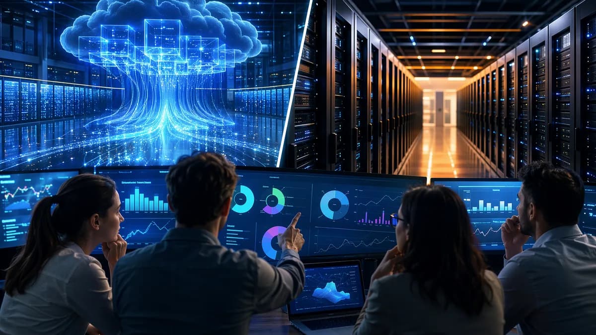 Cloud and traditional hosting cost comparison shown through servers, SaaS dashboard, and pricing maze