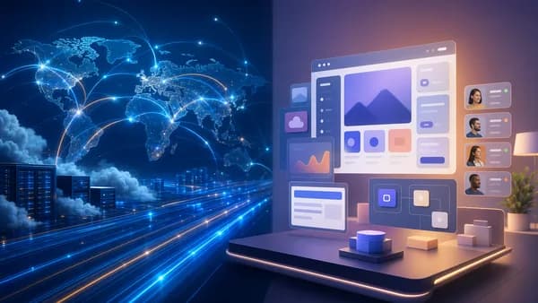 Cloud hosting comparison with edge network bandwidth and SaaS workflow dashboard