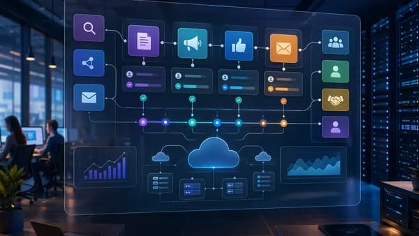 Modern SaaS workflow dashboard coordinating SEO, social, email, approvals, and team content promotion.