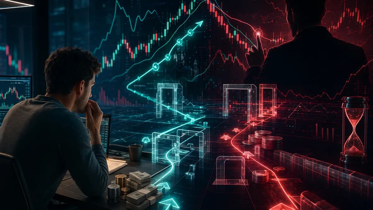 Beginner copy trader facing hidden fees, leverage risk, and spread traps on a crypto trading dashboard