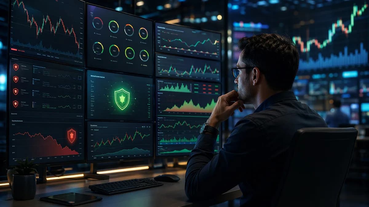 Trader monitoring copy trading risk controls and crypto market dashboards to avoid account losses.