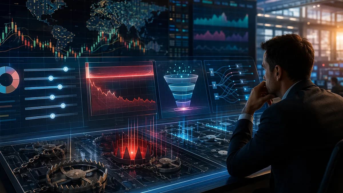 Trader examines risk controls and hidden traps in copy trading market dashboards.