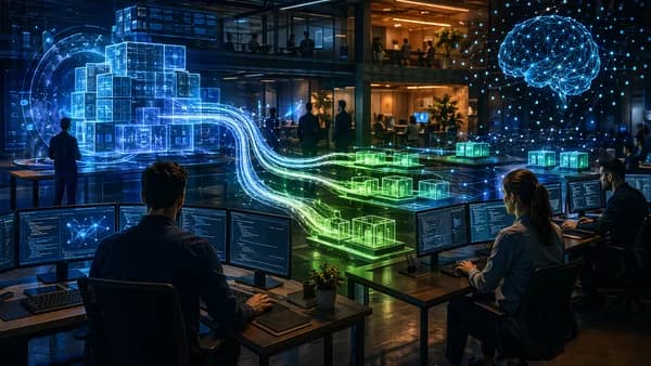 Developers shift from heavy container platform to leaner alternatives in a futuristic tech workspace