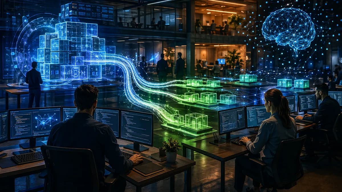 Developers shift from heavy container platform to leaner alternatives in a futuristic tech workspace