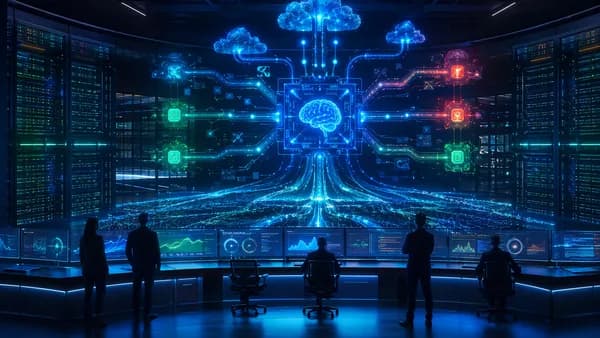 AI observability dashboard diagnosing and repairing cloud infrastructure in a modern SaaS operations center