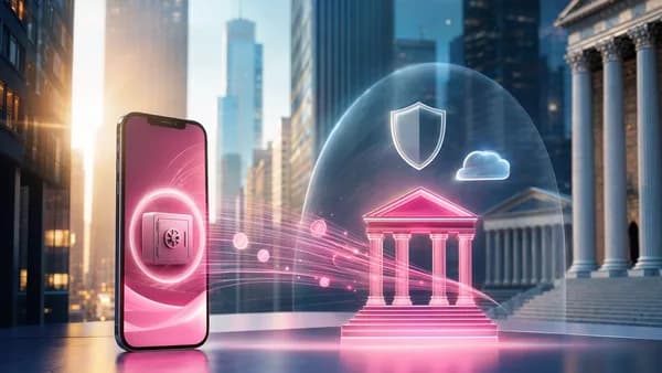Pink neobank app savings vault challenging traditional banks in a modern fintech scene