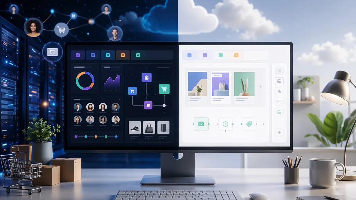 Modern ecommerce email marketing dashboards comparing advanced automation with simpler campaign tools