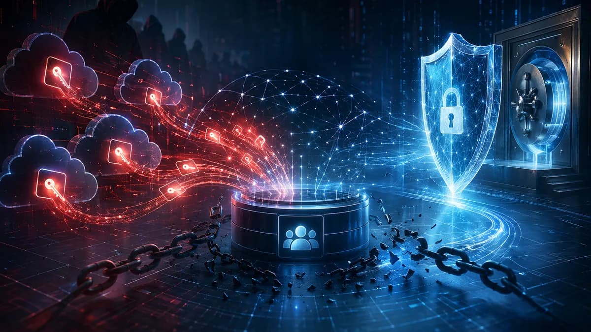 SaaS supply chain breach with stolen tokens, protected vault, and dark cybersecurity data streams