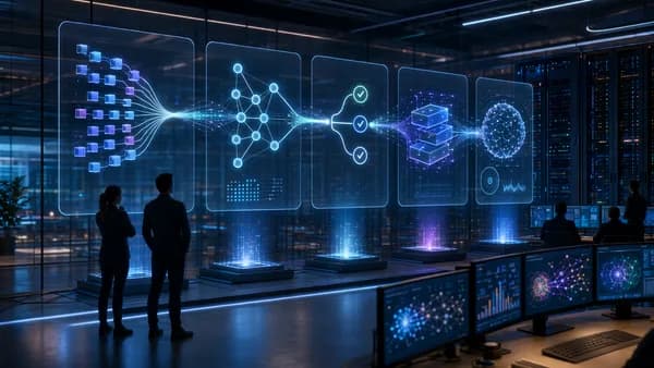 Futuristic ML CI/CD pipeline with data checks, model gates, deployment, and drift monitoring.