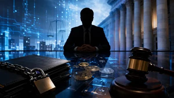 Regulatory gavel over dim crypto finance visuals symbolizing a permanent trading ban