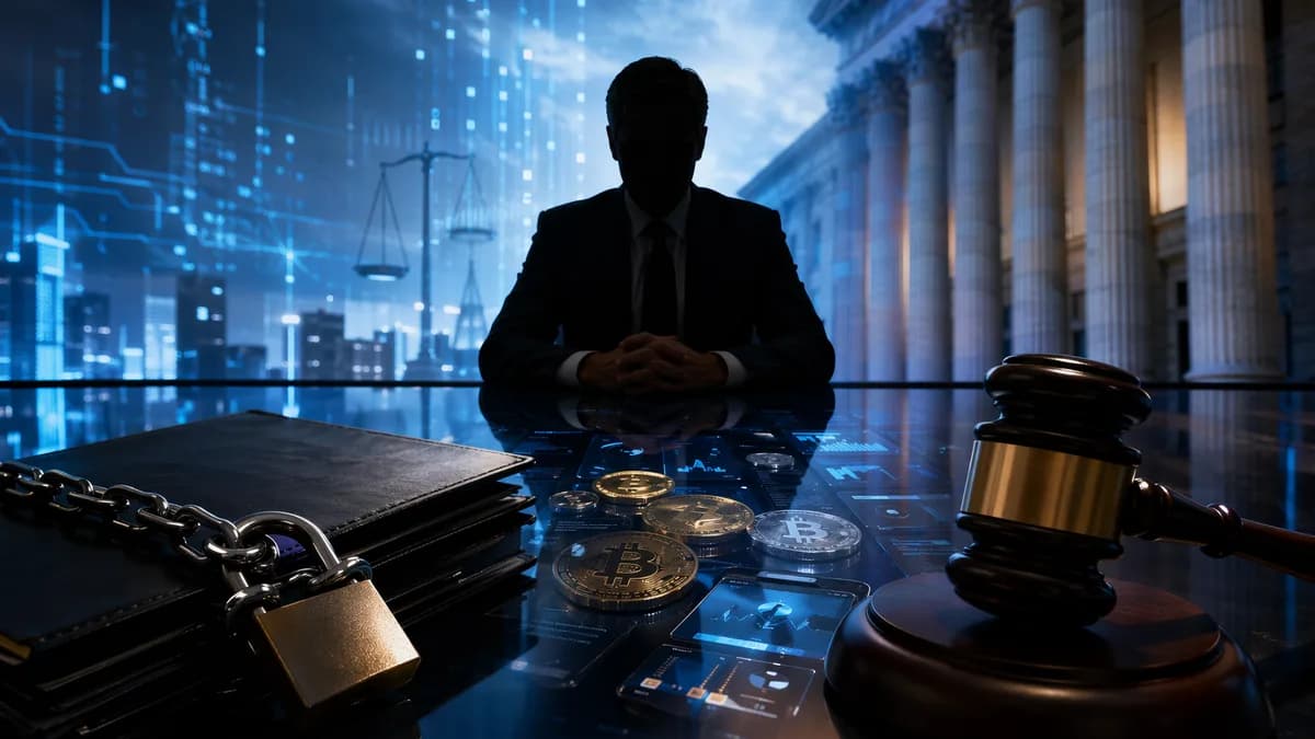 Regulatory gavel over dim crypto finance visuals symbolizing a permanent trading ban