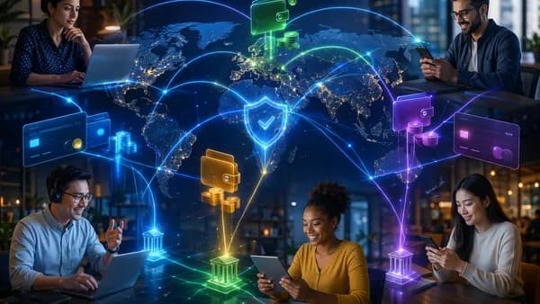 Global remote team connected by digital banking rails and multi-currency payout flows