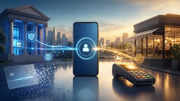 Open banking payment flows bypass card fees, linking banks, merchants, and users in a sleek fintech scene.