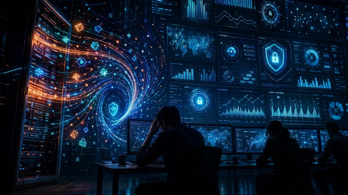 Cybersecurity team faces costly SIEM data pipeline draining resources in a dark security operations center.