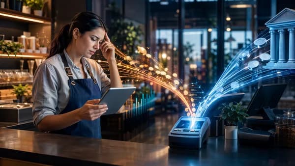 Small business owner reviewing digital payments as fees reduce profits at checkout