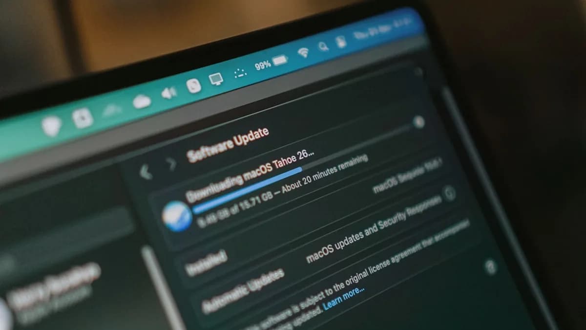 Macbook screen shows macos software update downloading