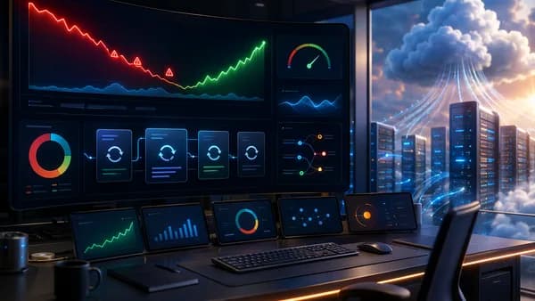 Modern SEO analytics dashboard visualizing ranking recovery, CTR leaks, and cloud SaaS optimization.