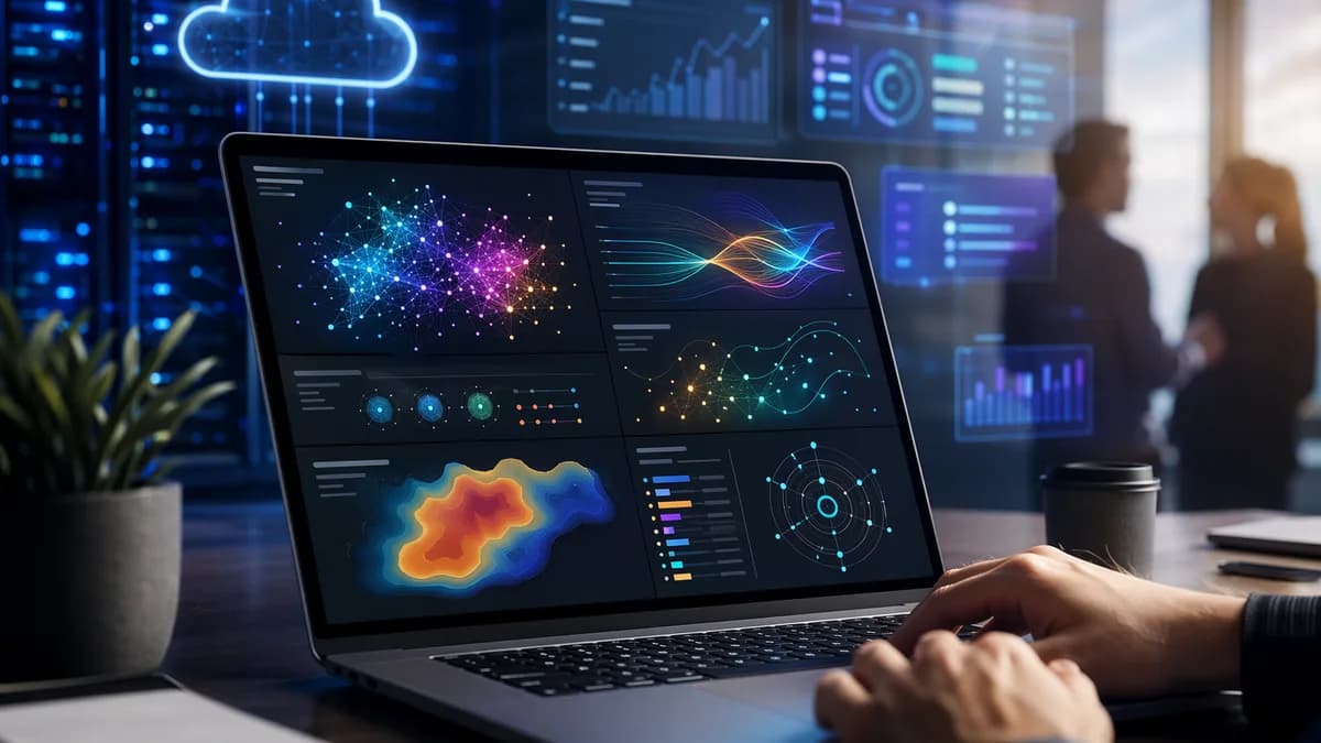 SaaS SEO dashboard revealing hidden buyer intent through glowing keyword clusters and analytics visuals