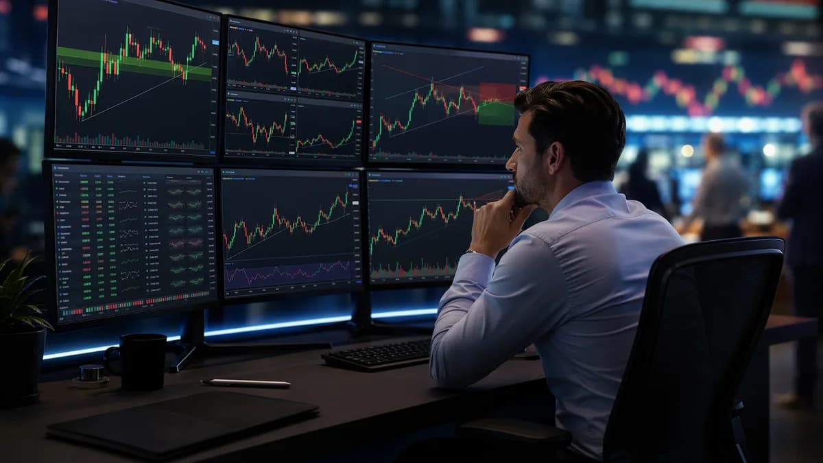 Trader using organized technical analysis dashboards to manage market setups and reduce trading chaos